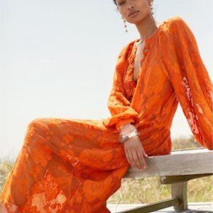 Celeste Orangerie Lace Dress - Orange Rust